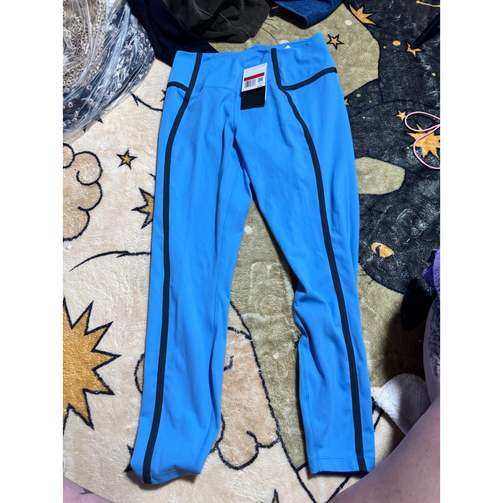 Nike One Dri-FIT Training Leggings Womens Size L‎ Blue Black Trim Activewear